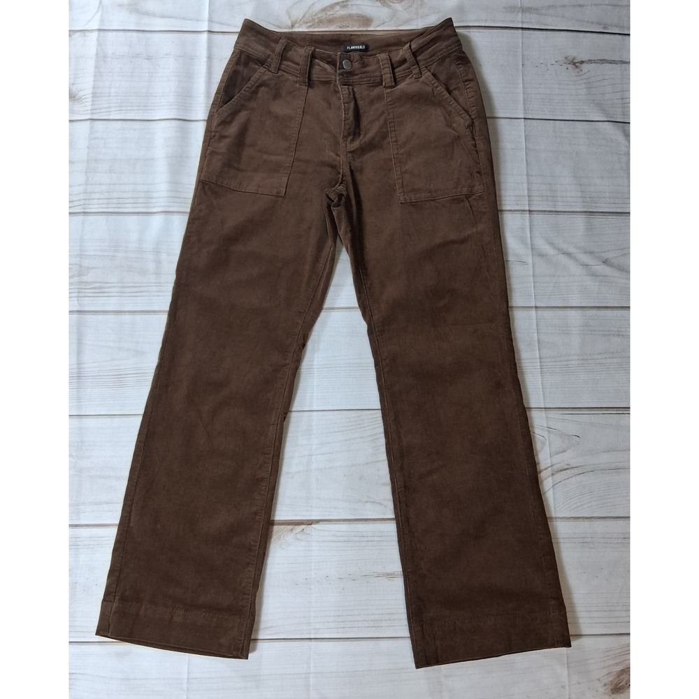 Flamingals Brown Corduroy Pants Womens Size M Straight Leg Double Button 74059